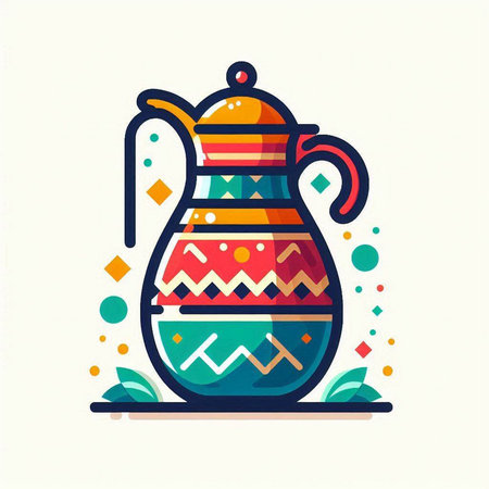 Colorful vector illustration of a teapot in ethnic style.のイラスト素材