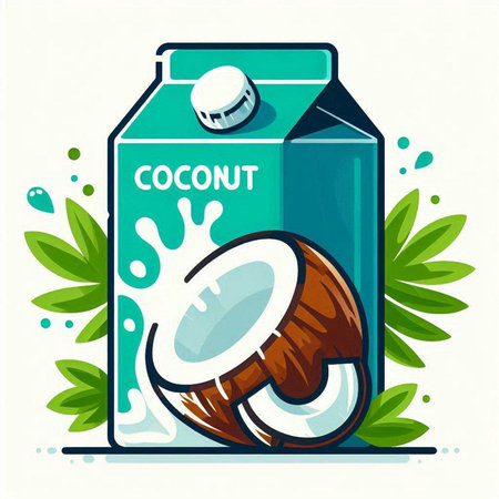 Coconut milk in a carton package. Vector illustration.のイラスト素材