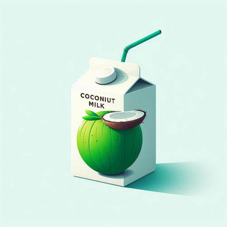 Coconut milk in a box with a straw. 3d illustrationのイラスト素材