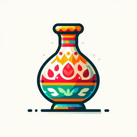 Colorful vase with floral ornament. Vector illustration in flat styleのイラスト素材