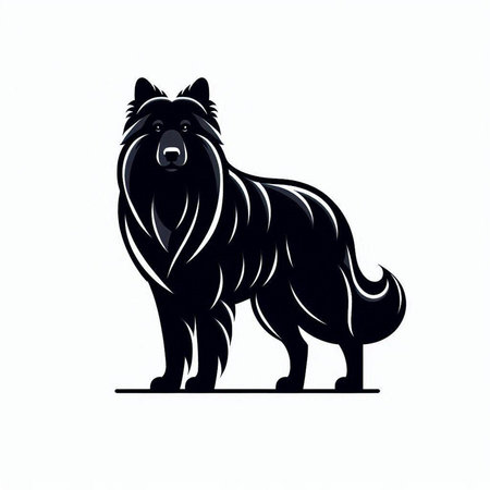 Samoyed dog, black silhouette on white background, vector illustrationのイラスト素材