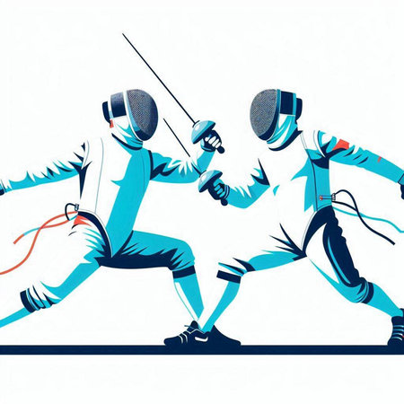 illustration of a fencing duel on a white background with space for textのイラスト素材