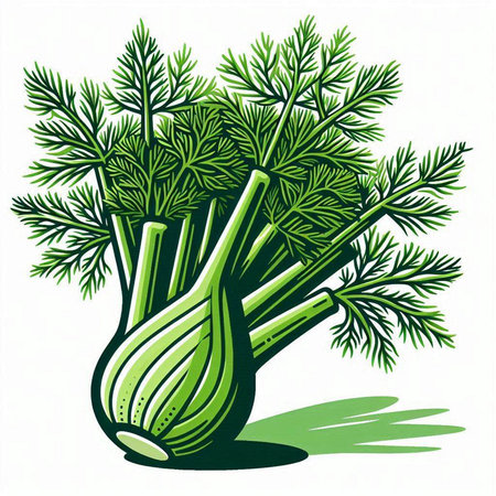 Illustration of fresh fennel with green leaves on white backgroundのイラスト素材