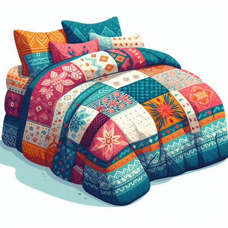 Illustration of a set of colorful pillows on a white backgroundのイラスト素材