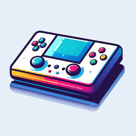Retro video game console on a blue background. Vector illustration.のイラスト素材
