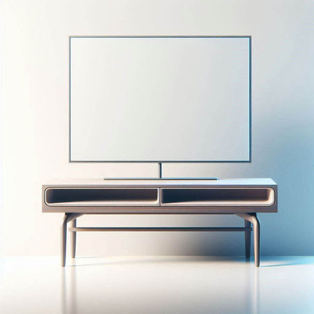 TV on a white wall. 3d rendering. Computer digital drawing.のイラスト素材