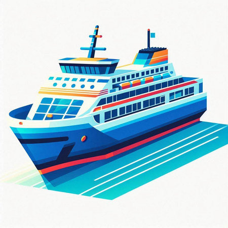 Cruise ship on the water. Vector illustration. Eps 10.のイラスト素材