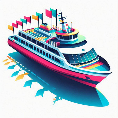 Cruise ship on the water. Vector illustration. Eps 10.のイラスト素材