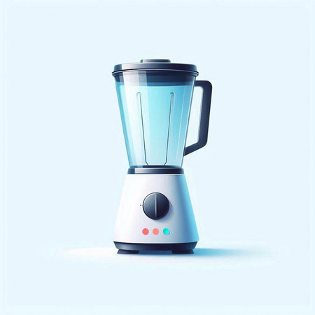 Illustration of a modern electric blender on a light blue background.のイラスト素材