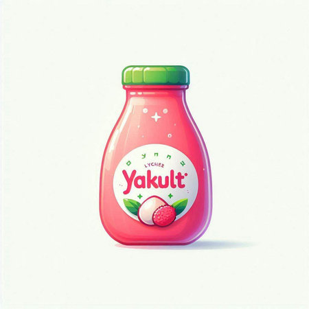 Strawberry yogurt in a glass bottle on a white background. Vector illustration.のイラスト素材