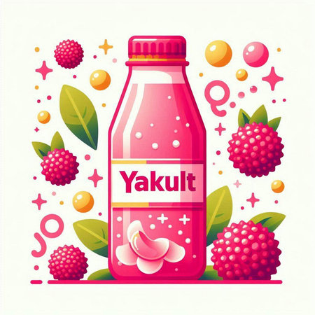 Vector illustration of a bottle of fruit juice with raspberries.のイラスト素材