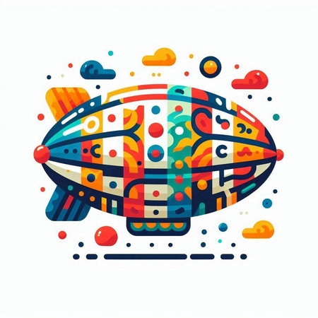 Colorful retro airship with abstract pattern on white background. Vector illustration.のイラスト素材