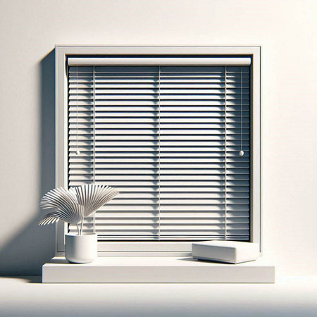 Window with blinds on a white wall. 3D rendering.のイラスト素材