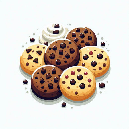 Chocolate chip cookies on a white background. Vector illustration in cartoon style.のイラスト素材