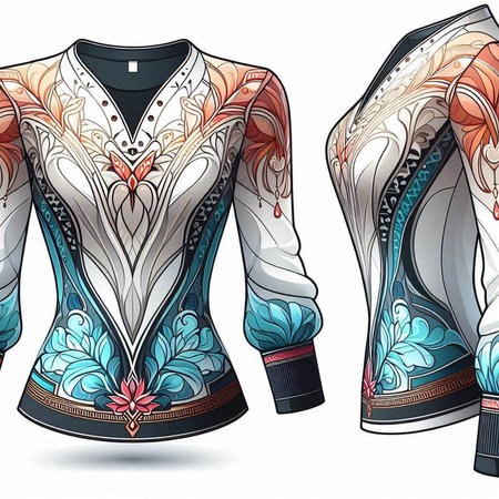 Tribal fashion patterned blouse design. Vector illustration.のイラスト素材