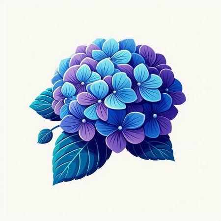 Blue hydrangea flower on white background. Vector illustration.のイラスト素材
