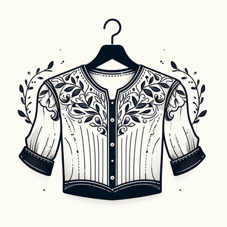 Illustration of a man's shirt with floral pattern on a hangerのイラスト素材
