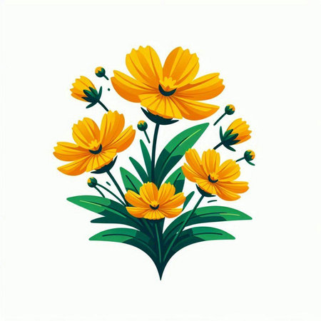 Flower composition. Yellow flowers isolated on white background. Vector illustration.のイラスト素材
