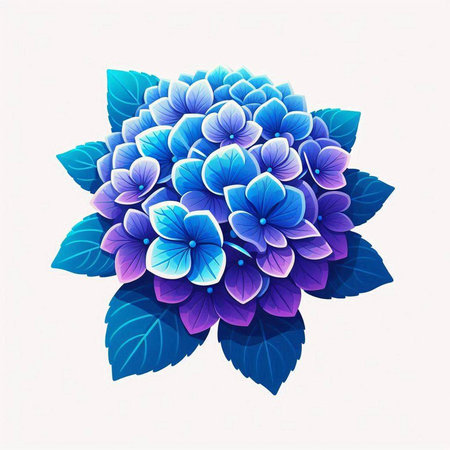 Vector illustration of blue hydrangea flower on white background.のイラスト素材