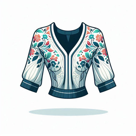 Vector illustration of a blouse with a floral pattern on a white backgroundのイラスト素材
