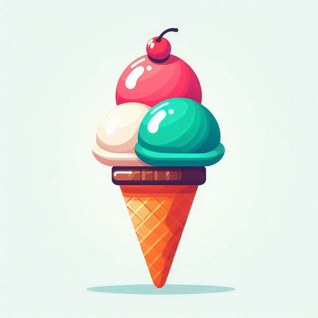 Ice cream in a waffle cone. Colorful vector illustration.のイラスト素材