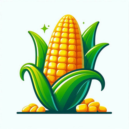 Illustration of a corn cob on a white background with leaves.のイラスト素材
