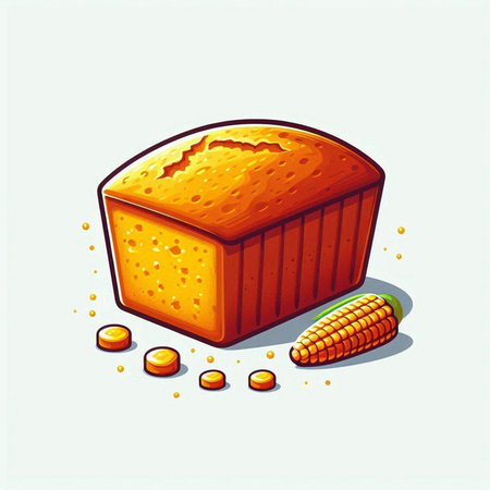 Illustration of a piece of cake with corn on a light backgroundのイラスト素材