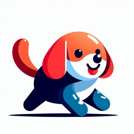 Vector illustration of a cute cartoon dog running, isolated on white background.のイラスト素材