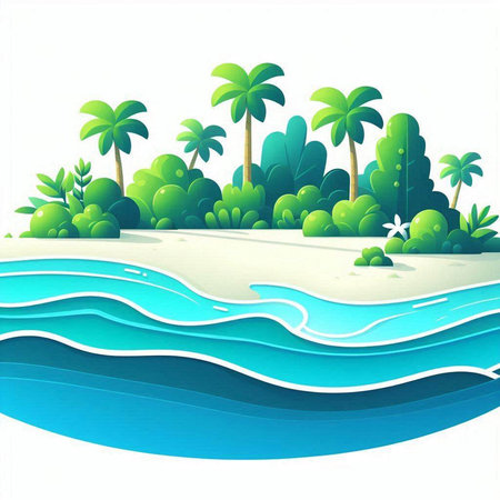 Seascape with palm trees, sea and sand. Vector illustration.のイラスト素材