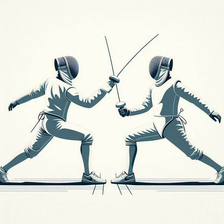 Fencing players in action. Vector illustration. Grunge effect.のイラスト素材