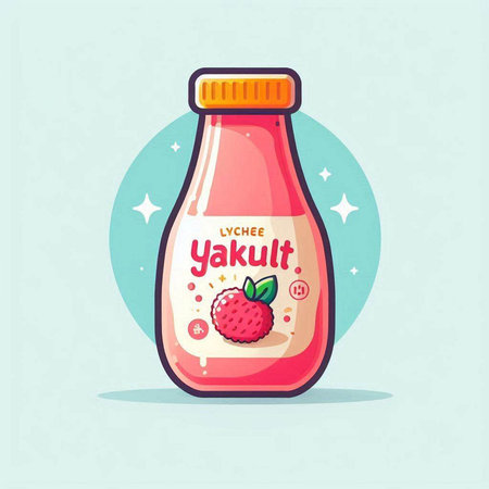 Strawberry juice in a glass bottle. Vector illustration in cartoon style.のイラスト素材