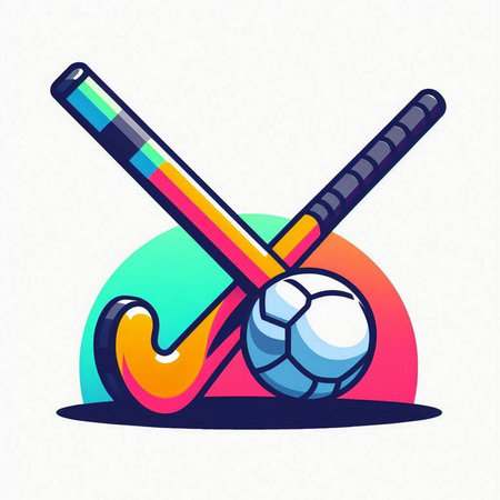 Vector illustration of hockey sticks, puck and ball on colorful background.のイラスト素材