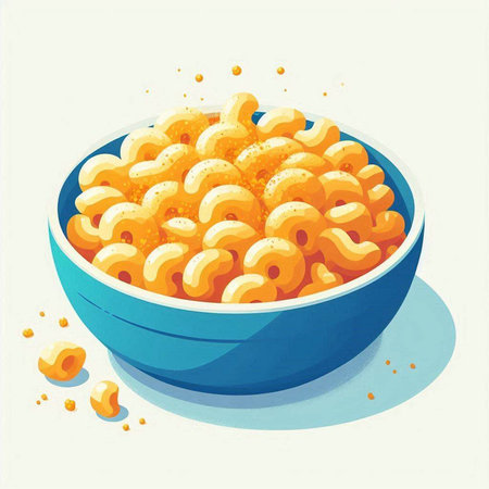 Illustration of macaroni in a blue bowl on white backgroundのイラスト素材