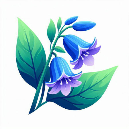 Illustration of bluebells with green leaves on a white backgroundのイラスト素材