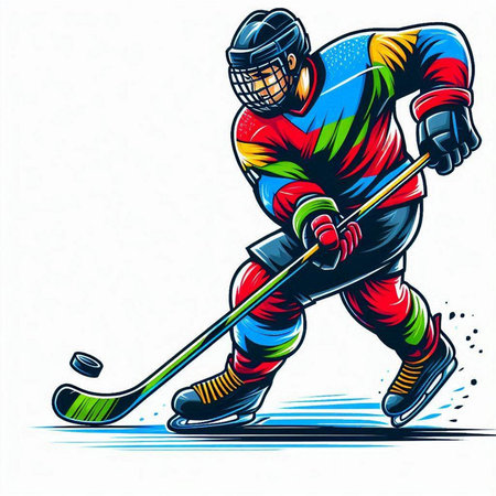 Ice hockey player with the stick and puck. Colorful vector illustration.のイラスト素材