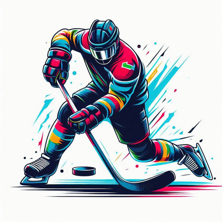 Hockey player with the stick and puck. Colorful vector illustration.のイラスト素材