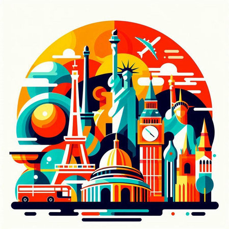 Vector illustration of famous world landmarks. Colorful flat design for web and print.のイラスト素材