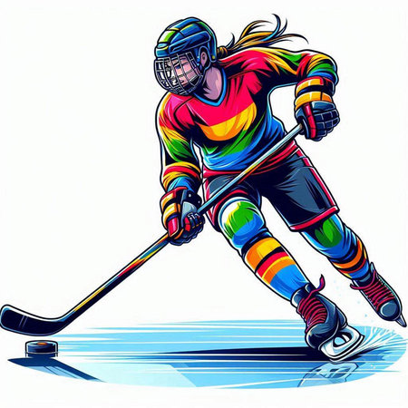 Ice hockey player with the stick and puck.  Vector illustration.のイラスト素材