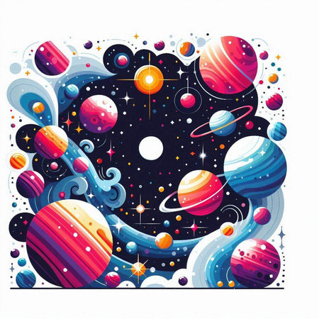 Cosmic space background with planets and stars. Vector illustration. EPS10のイラスト素材