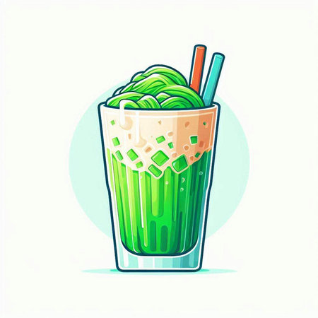 Green smoothie in a glass with straws. Vector illustration.のイラスト素材
