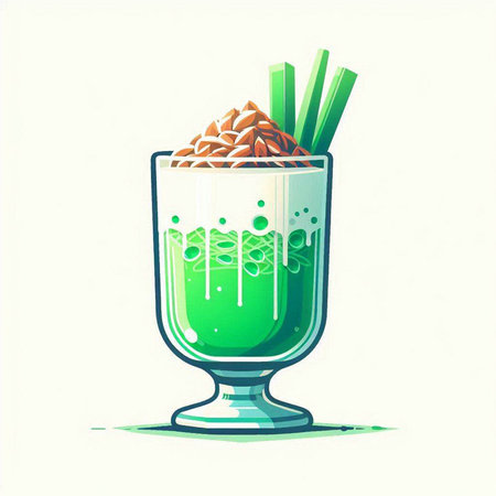 Cocktail with celery and milk in glass. Vector illustration.のイラスト素材