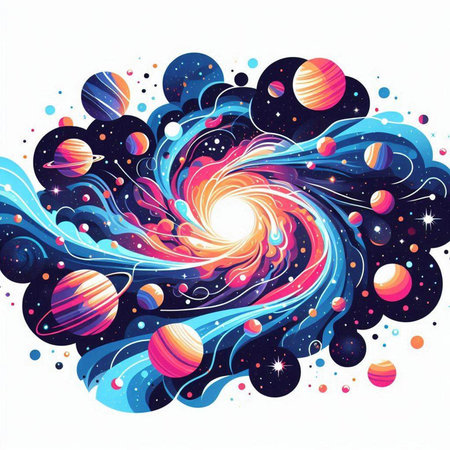 abstract space background with planets and stars, vector illustration for your designのイラスト素材