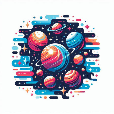 Space background with planets and stars. Vector illustration for your design.のイラスト素材