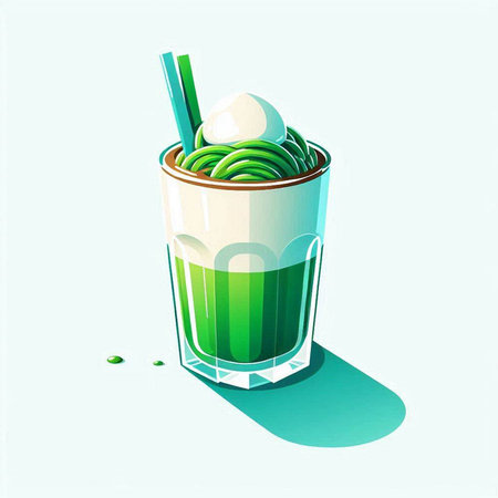 Green smoothie in a glass with a straw. Vector illustration.のイラスト素材