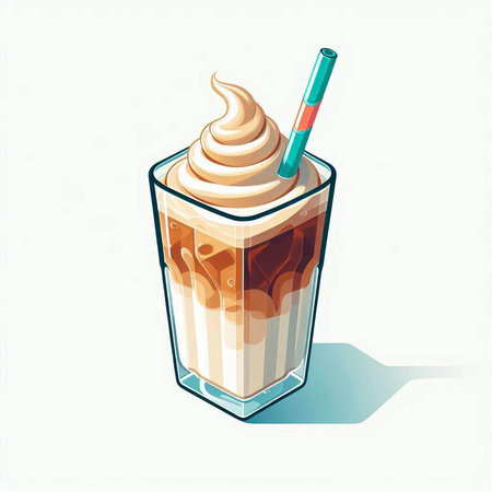 Iced coffee with whipped cream in a glass. Vector illustration.のイラスト素材