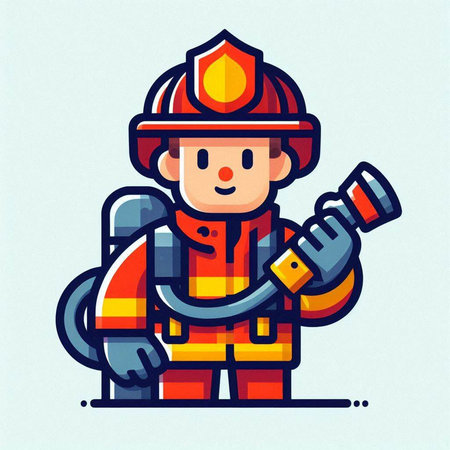 Fireman cartoon character. Vector illustration of fireman in flat style.のイラスト素材