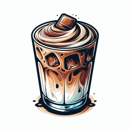 Iced coffee in a glass with ice cubes. Vector illustration.のイラスト素材