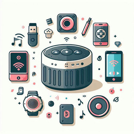 Vector illustration of a set of modern audio equipment in the flat styleのイラスト素材
