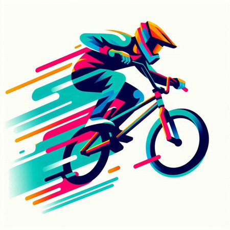 Cyclist riding a bicycle. Colorful background. Vector illustration.のイラスト素材