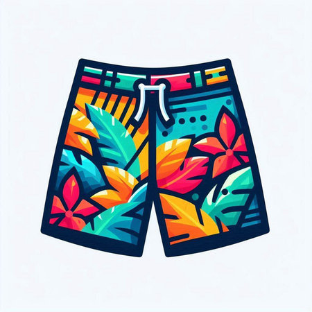 Shorts with tropical leaves, colorful vector illustration on white background.のイラスト素材